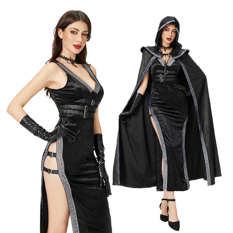ハロウィンコスチュームセクシーな魔女コスチュームダークゴシックヨーロッパとアメリカのホットガールスリムローブコスプレパフォーマンスコスチューム