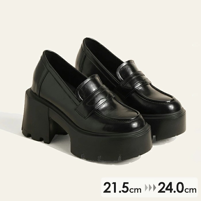 .再入荷なし！売り切りローファー コインローファー Uチップ 太ヒール 学生 卒業式 入学式 女子 高校生 中高生 シューズ 厚底 黒 レディース 春 秋 靴 シューズ フォーマル 通勤 通学 ジュニ