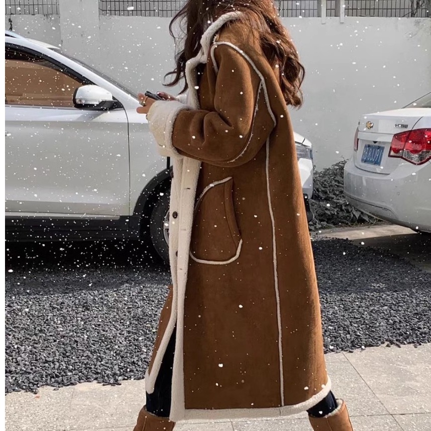 コート冬レトロ韓国風リバーシブル二面毛皮一体ゆったりポケット長袖コートコートコート女