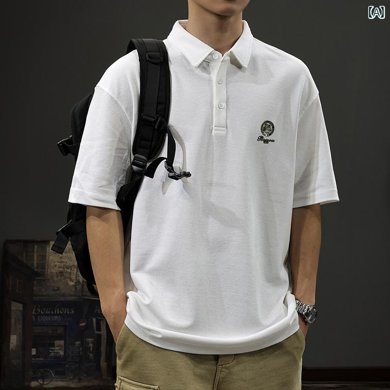 ポロシャツ 高級感 アメリカン シンプル メンズ 半袖 大きいサイズ トップス 夏 カジュアル ウォッシュド 都会的 毎日 綿 無地 シンプル 刺繡