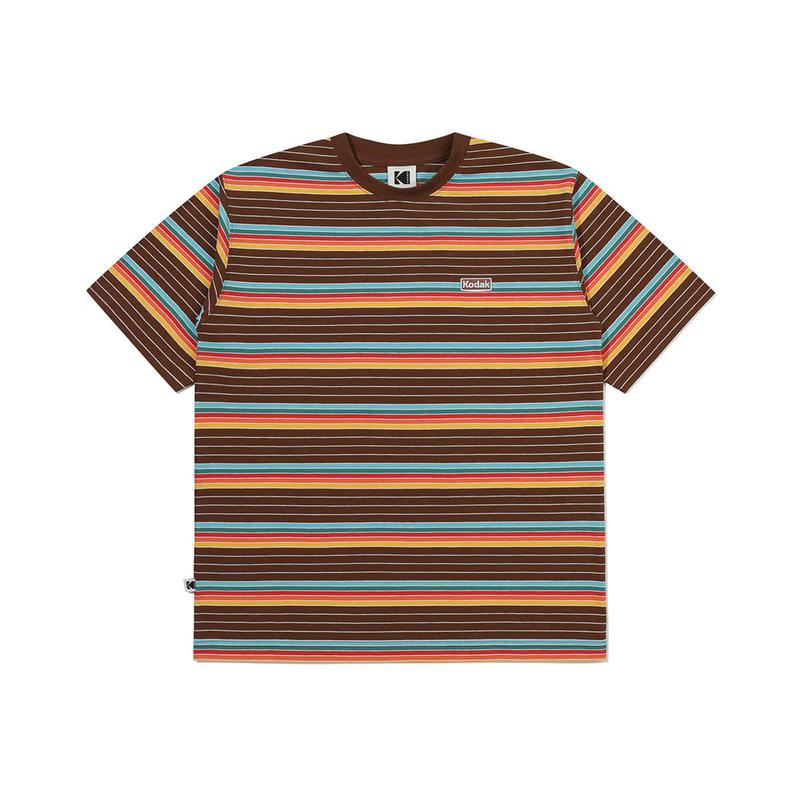 [公式]マルチストライプ半袖Tシャツ BROWN