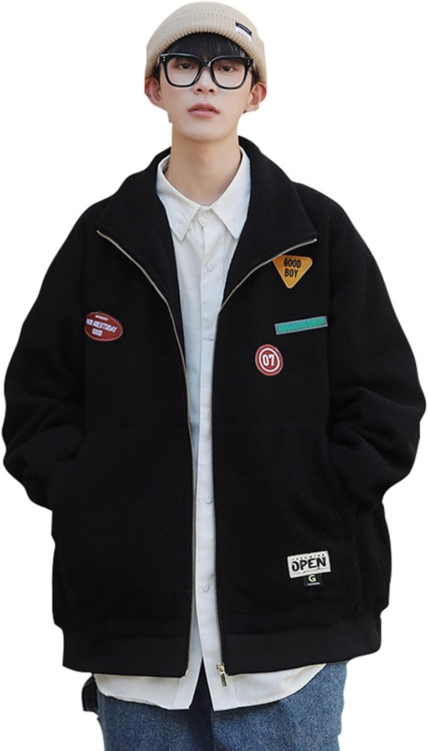 メンズ ジャンバー ボアフリース 厚手 アウター ボアコート 防寒 ブルゾン スタジャン ボアジャケット 立ち襟 ジッパー パーカー 大きいサイズ フリースジャケット カジュアル