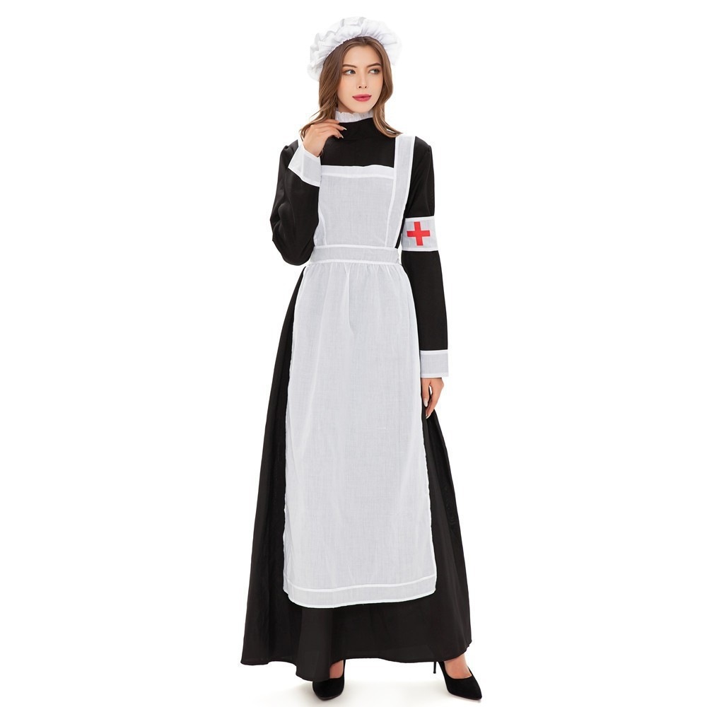 ハロウィン赤十字看護婦衣装コスプレメイド衣装ステージパフォーマンスメイド制服ロングスカート
