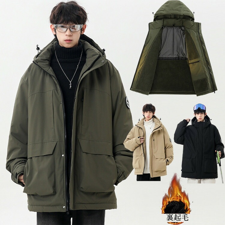 メンズ レディース 男女兼用 厚手 防寒 暖かい 保温 あったか 冬 フード付き アウトドアメンズファッション コート ジャケット