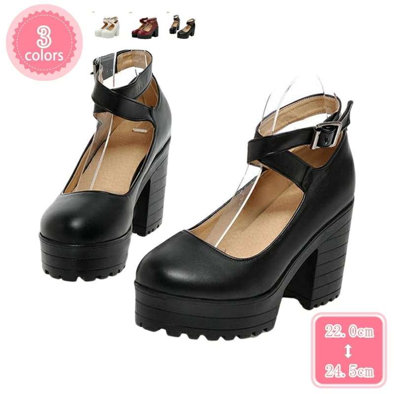 777円OFFクーポン 厚底 ハイヒール パンプス レディース 9.5cm チャンキーヒール ストラップ 大きいサイズ 靴 イベント 女装 パーティー 春 夏 秋 冬 コスプレ パンプス 痛くない 脱 8,415円