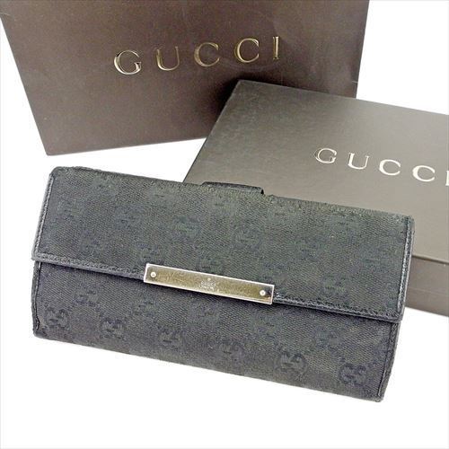 長財布 財布 Wホック ＧＧキャンバス ブラック シルバー 中古