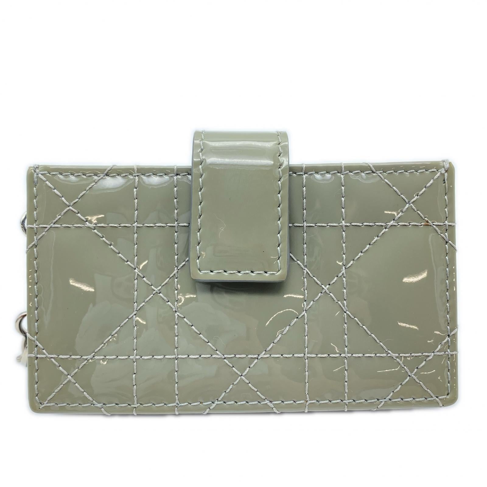 3日以内返品可 美品 カードケース Jasmine カードホルダー S0074OVRB グレー パテントレザー レディース