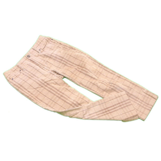 パンツ クロップド チェック 36サイズ コーデュロイ ベージュ ブラウン 中古