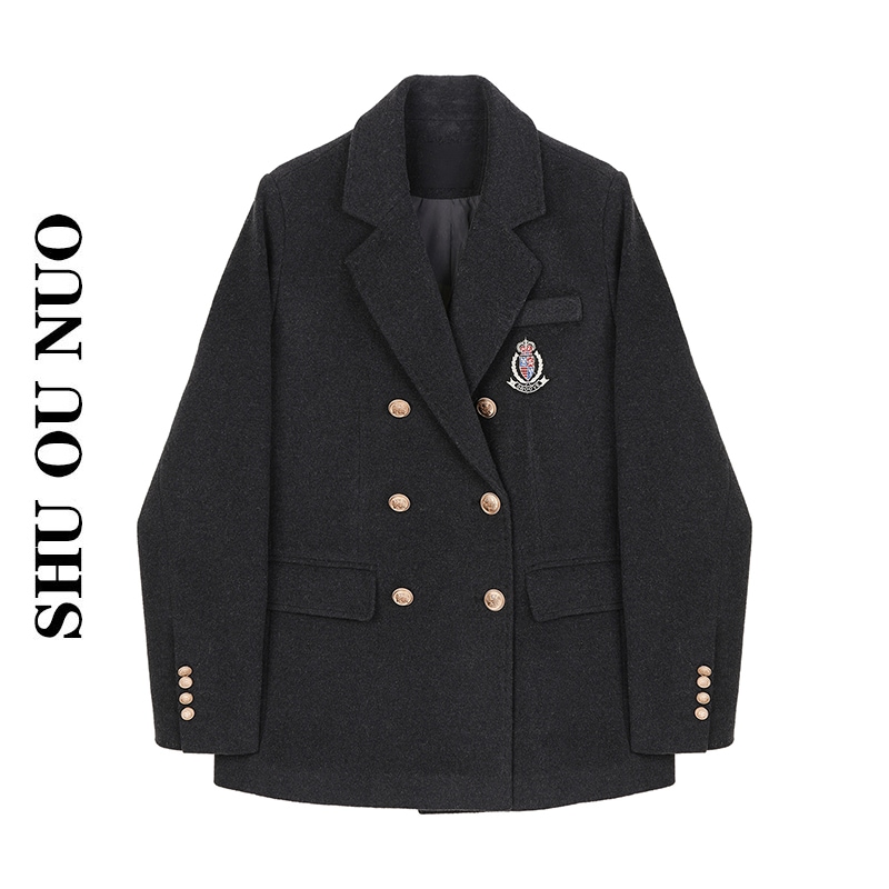 カジュアルジャケット ダブルブレストウールスーツジャケット カレッジスタイル レトロ モード系