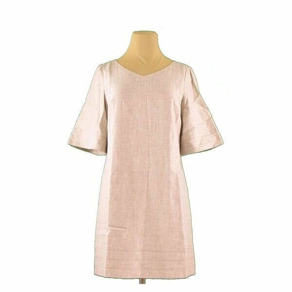 ワンピース Vネック フレアー ラメ入り 38サイズ ベージュ ゴールド 中古