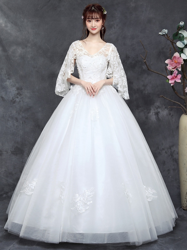 2025 特大サイズ ファットM 200 ジン花嫁ウェディングドレス スリムスリーブ 韓国レースフロアカバー フレッシュウェディングドレス