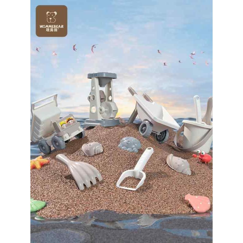 砂場セット おもちゃ 車 子供用 ビーチ シャベル 掘り 砂時計 遊び 厚め 小さな バケツ 屋外 公園 プラスチック 男の子 女の子 ホワイト グレ