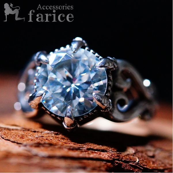 クリアキュービックジルコニア&ドラゴンクロー ツインハートアラベスクシルバーリング