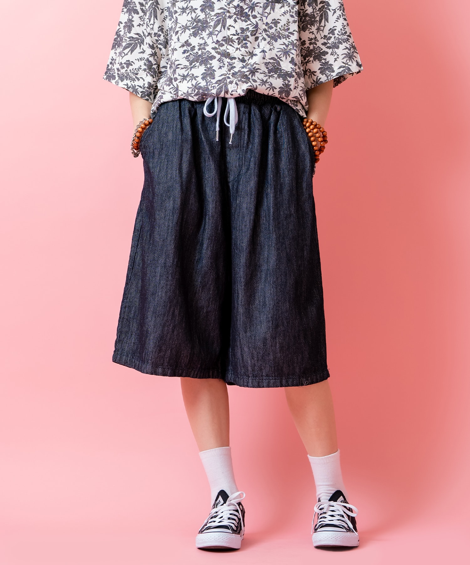 無加工デニムワイドハーフパンツ 「seb0196」