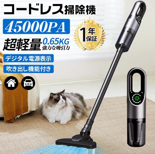 2025 掃除機 45000Pa強力吸引 ハンディ掃除機 コードレス 充電式 静音 サイクロン式 軽量 USB-TypeC充電式 スティック クリーナ 一人暮らし 省エネ 女性 車用