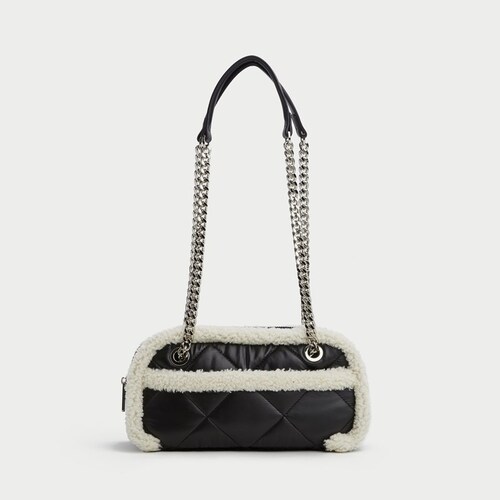 ミニ ダイヤモンド パターン フリース アンド チェーン デコ キルティング ダウンバッグ シングルショルダー キルティング ダウンバッグ