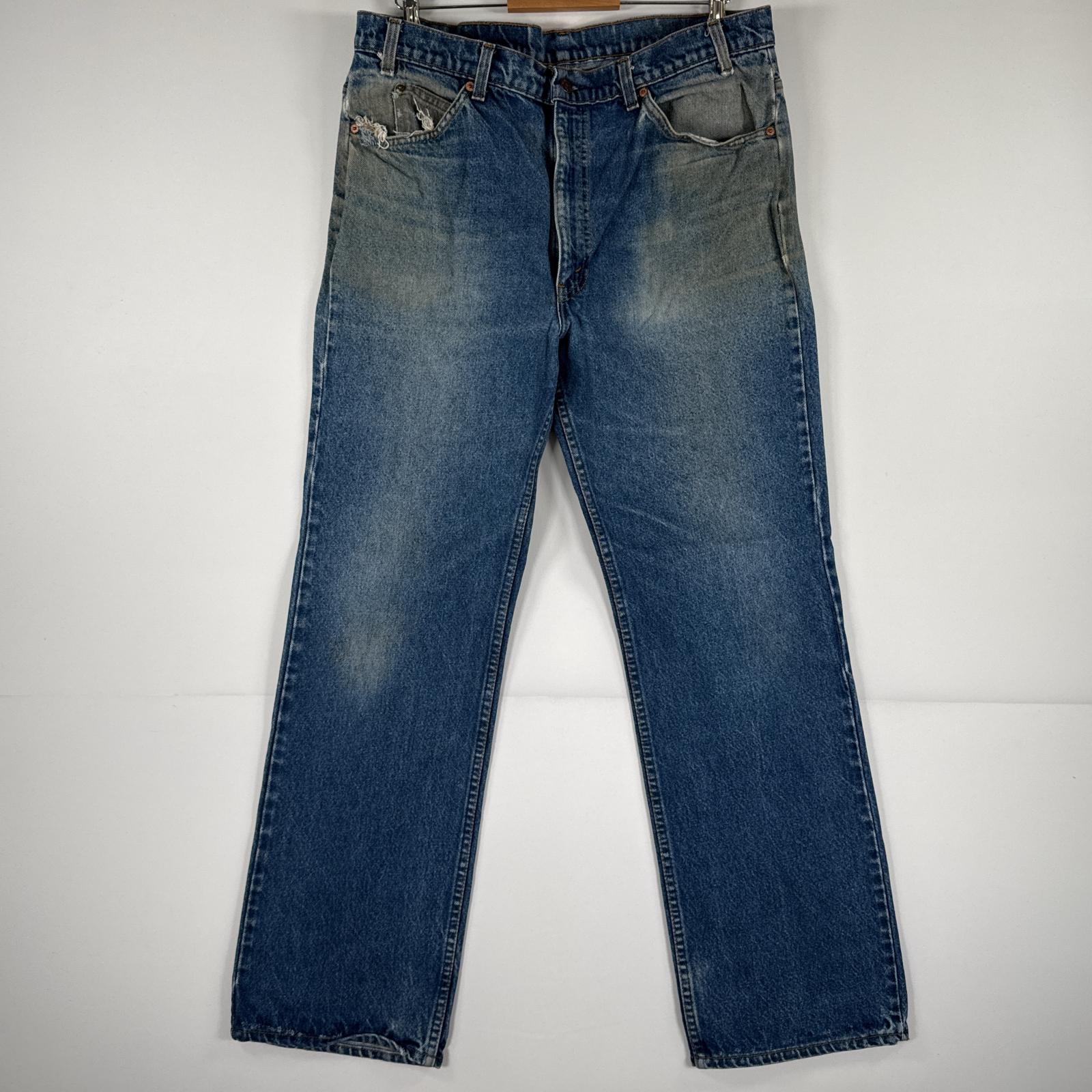 古着 90s/90年代 ヴィンテージ USA製 デニムパンツ 517 ジーパン フレア ブーツカット ジップ ヒゲ 色落ち w38 L32 ブルー メンズ