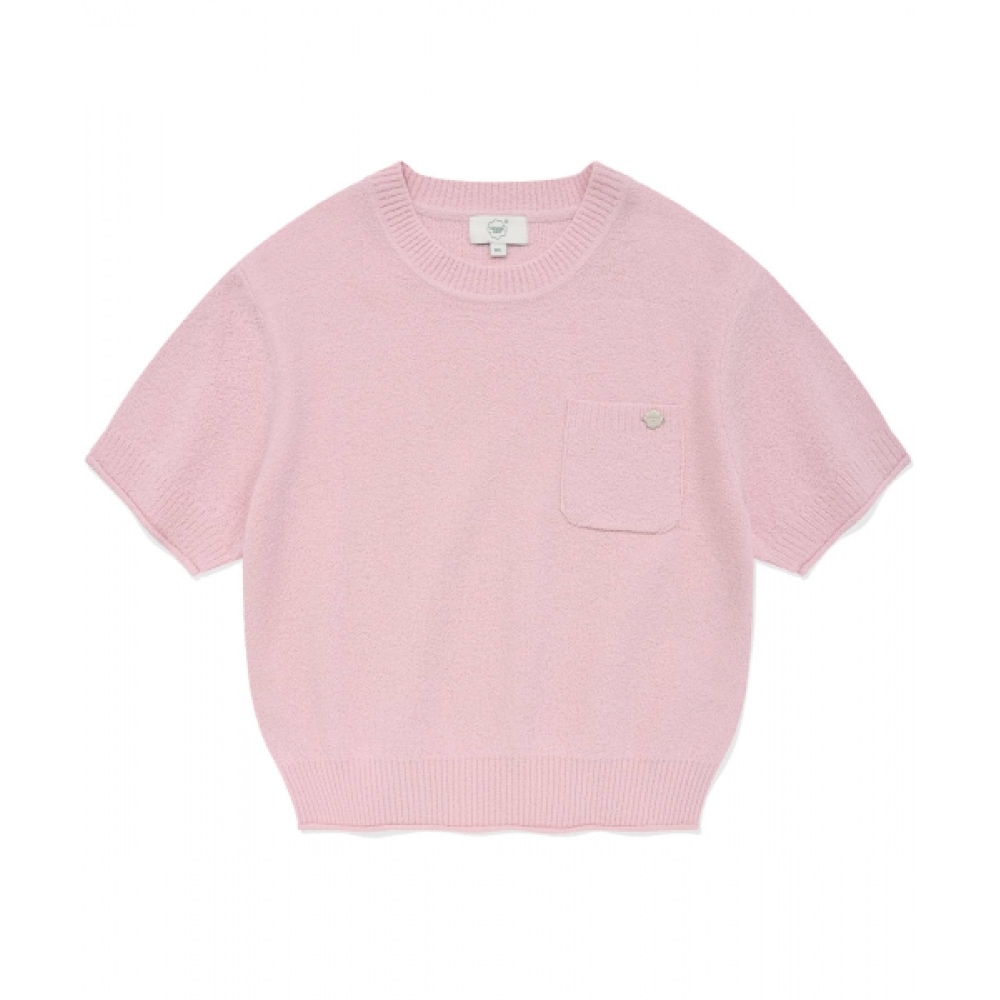 COVERNAT 女性用ラウンドブックル半袖ニットピンク