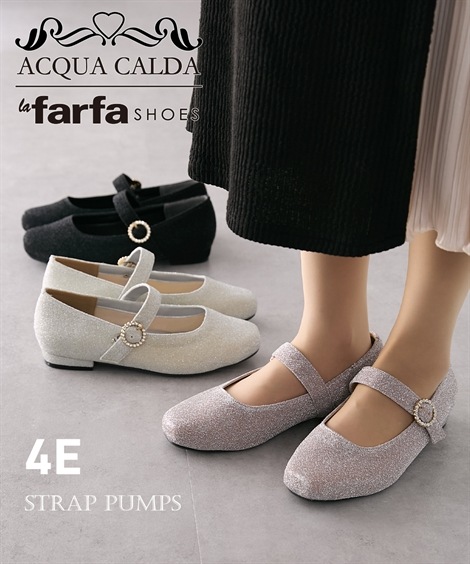 ラウンドトゥ ゆったり幅広 la farfa SHOES ラファーファ ストラップパンプス 低反発中敷 ワイズ４Ｅ