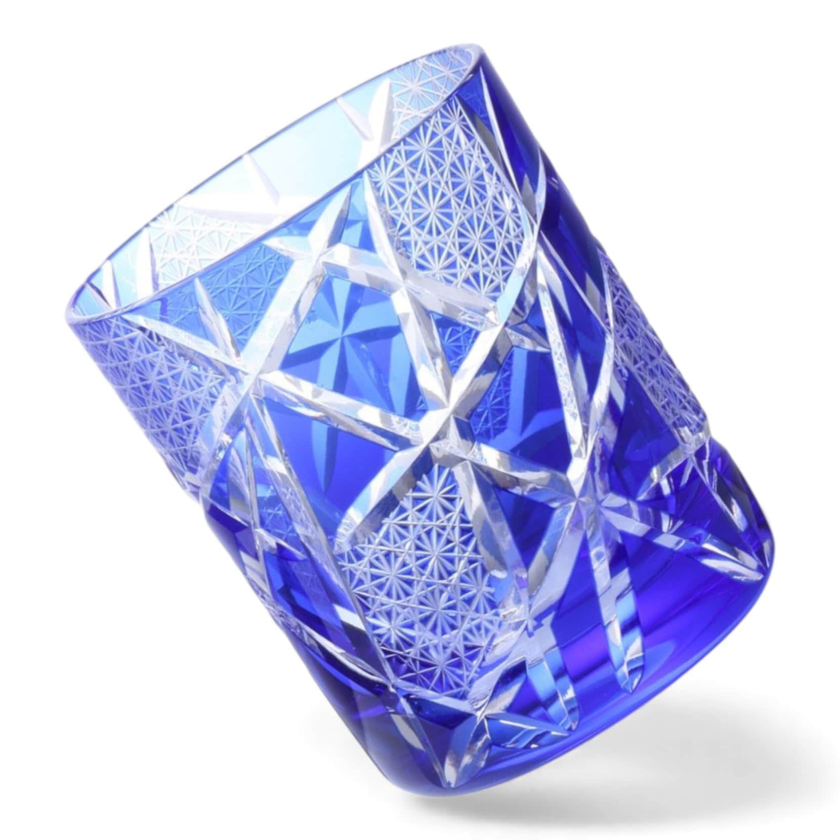 匠美風 ディナー ラグゼ 切子 グラス カップ ロック グラス Φ70xH90mm 210cc 乱彫小紋 ブルー 煌雅 PNO.333873