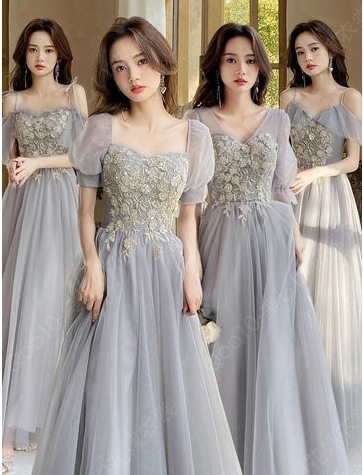 ブライズメイド ドレス ミモレ丈 ロングドレス ミモレドレス 演奏会 大人 ピアノ 発表会 パフスリーブ オフショルダー Vネック スクエアネック ワンピース 袖付-56