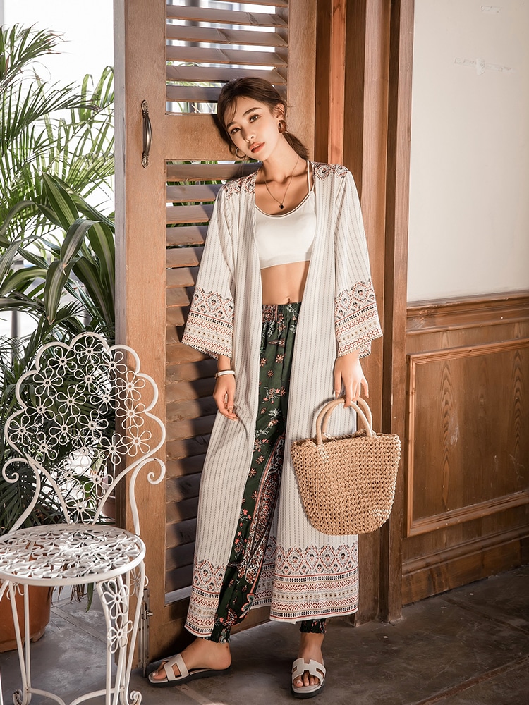 トップス レディース ロングカーディガン 長袖 マキシ ストライプ 大人 上品 おしゃれ お洒落 クール 柄 春 夏 秋 レディース お出かけ 休日 旅行 海 プール 韓国 ファッション スタイル