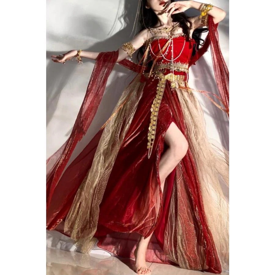 飛天 コスプレ衣装 アラビアン衣装 中華 唐時代 宮廷舞踊 踊り子 エキゾチック 古典ダンス 衣装 ジャスミン ハロウィン 天女 姫様 プリンセス コスム
