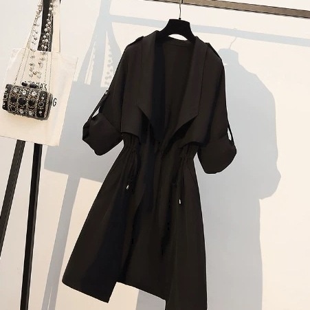 アウター コート ジャケット 上着 ミディアム丈 袖付き 長袖 半袖 2way 襟付き 前開き ウエストマーク バックシャン 薄手 かわいい 大人可愛い きれいめ シンプル 大人 上品 おしゃれ