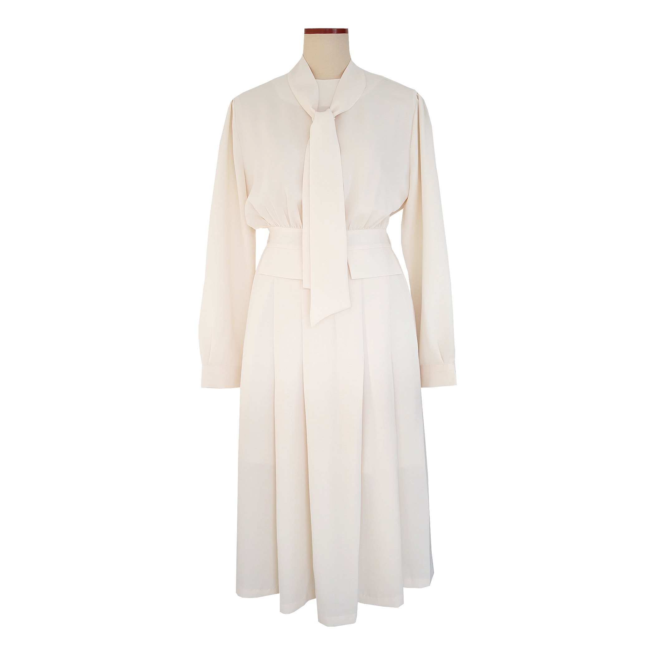 スカーフワンピースウエストギャザー　アイボリー　韓国ファッション