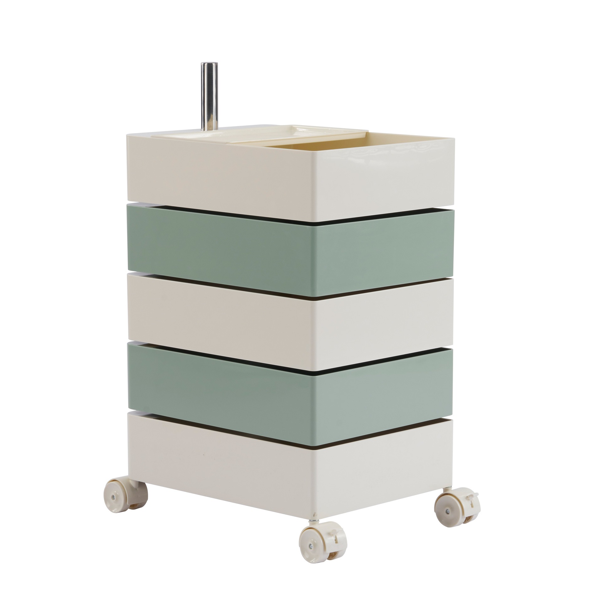 【国内即発送】【アイボリー×グリーン・ 5段】ワゴン キャスター付き ブレーキ付き おしゃれ トレイ キッチンワゴン 回転式 収納 ベビーワゴン キッチン収納 ラック サイドワゴン キッチン ドレッサ