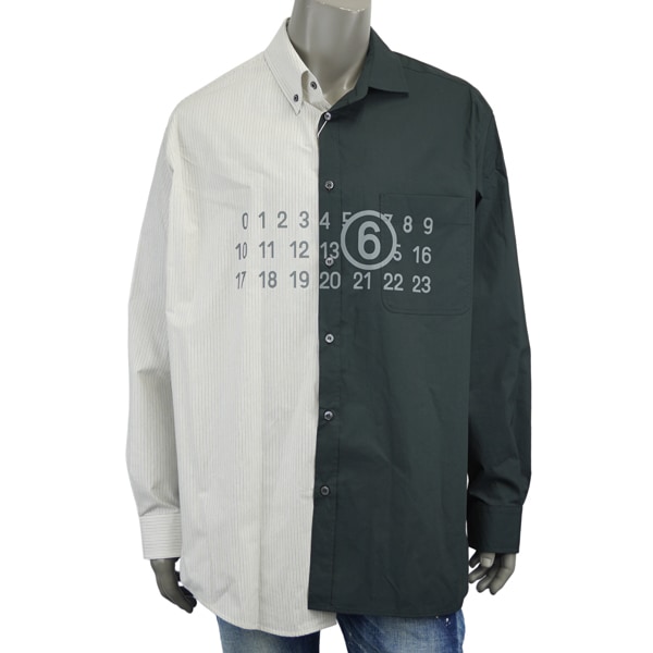 MM6 Maison Margiela エムエムシックス NUMERIC ASIMMETRIC SHIRT/コットンポプリン×ピンストライプ ニューメリック シャツ/SH0DT0025 MTN135