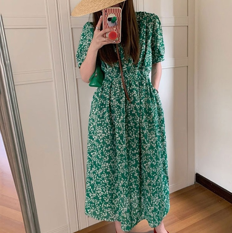 ワンピース シャツワンピース ロング ロング丈 マキシ マキシ丈 アンクル丈 袖あり 半袖 パフスリーブ Vネック ストレート 大人可愛い きれいめ おしゃれ お洒落 大人女子 こなれ感 主役級