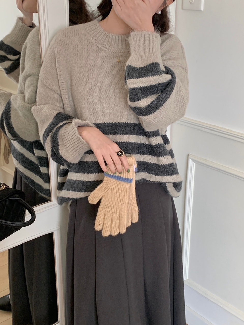 ウールアルパカシンプルダンガラロングニット