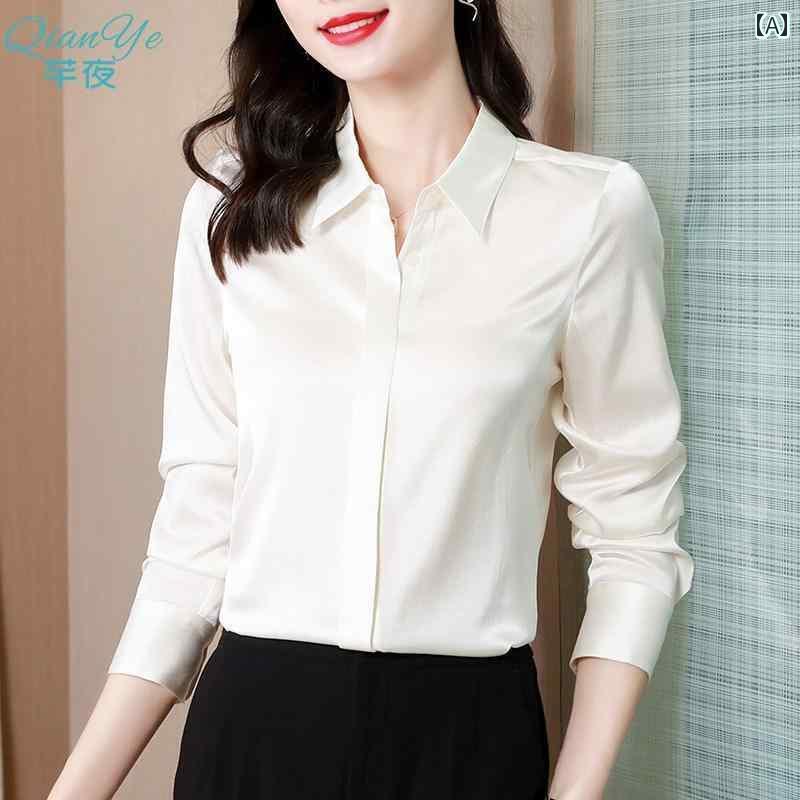 レディース　シャツ　レース ホワイト ヘビー シルクシャツ レディース 2025 春秋型 ファッション ハイエンド プロ 桑 シルク ボトムトップ