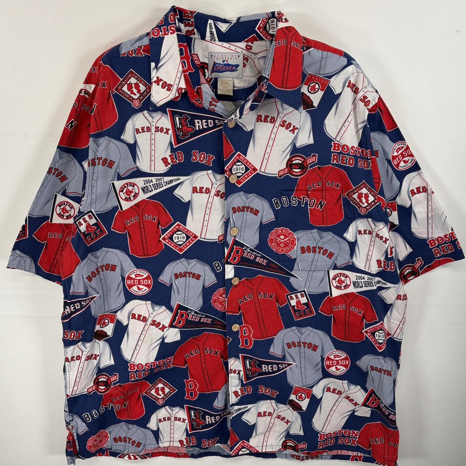 古着 半袖シャツ レッドソックス アロハシャツ ハワイ製 XXL ネイビー系 総柄 メンズ