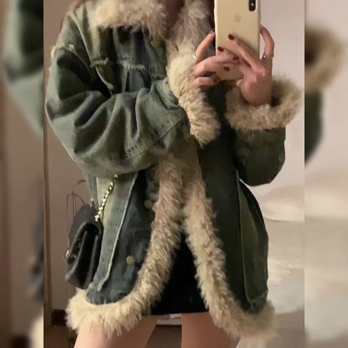 新年シャツデニムレトロジャケット新しい冬ラムウール2023厚みのあるコットンコートルーズスリムフィットと暖かい