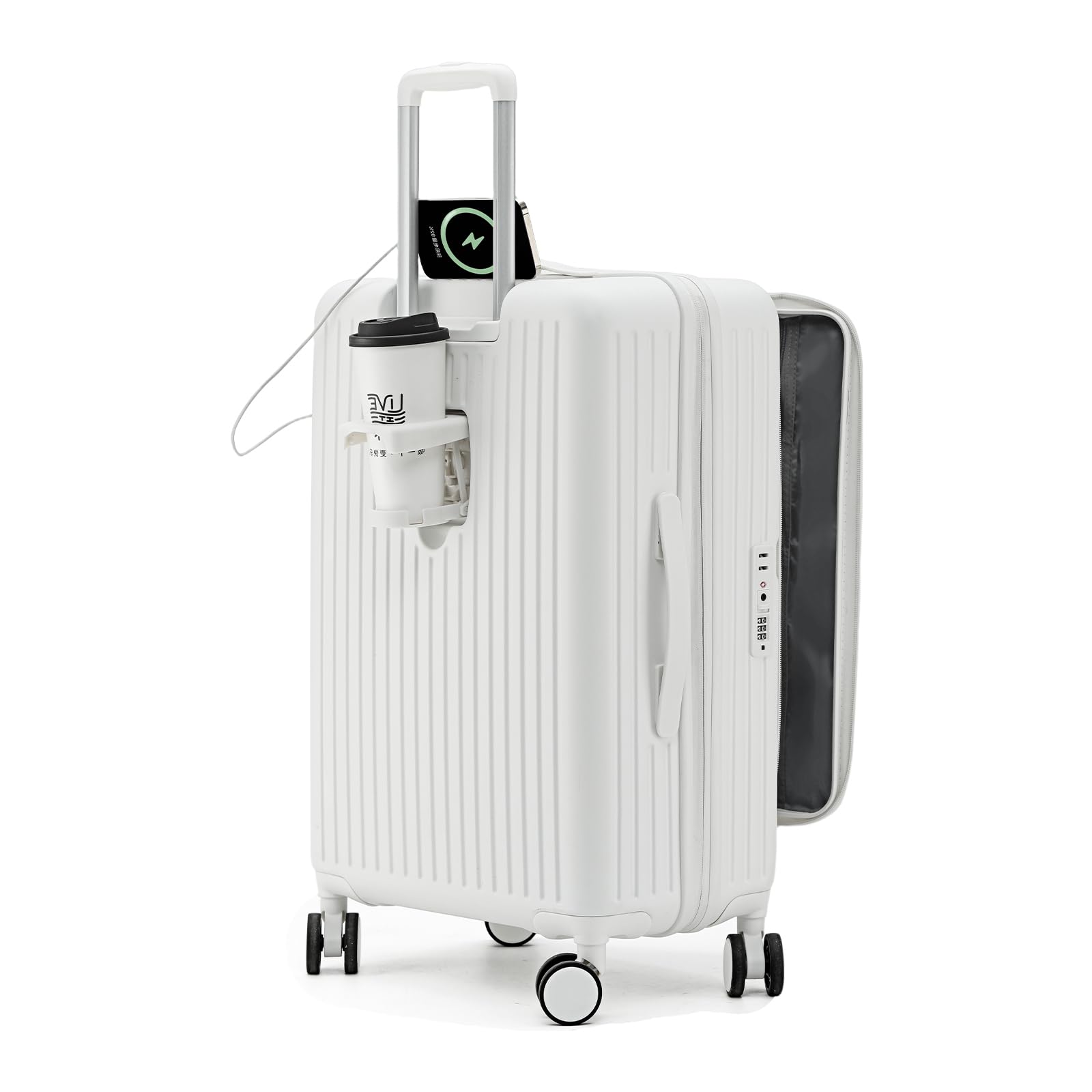 [SupTrip] スーツケース キャリーケース 多機能 片開き 拡張機能付き 機内持ち込み キャリーバッグ フロントオープン USBポート付き カップホルダー付き 隠しフック機能 超軽量 耐衝撃 静