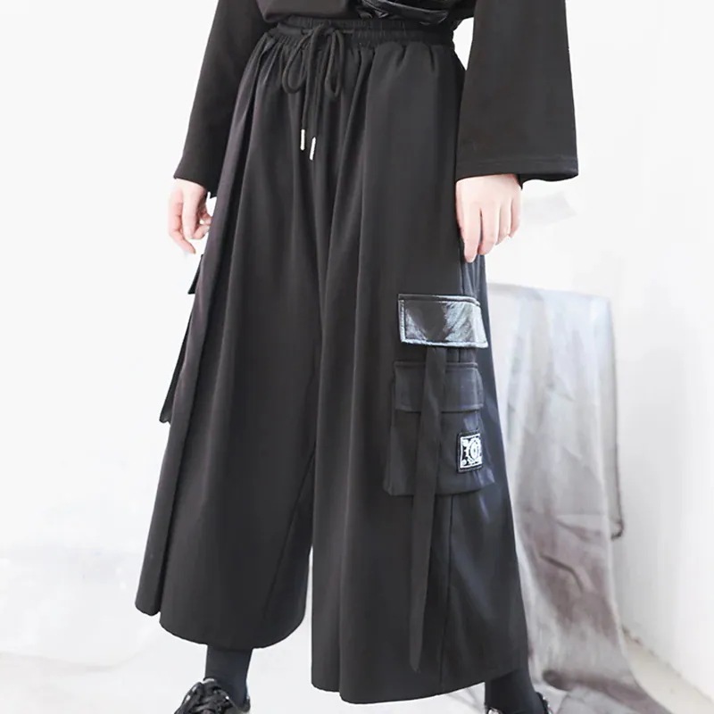 ワイドパンツ 黒 ガウチョパンツ レディース ボトムス 合わせやすい 着痩せ