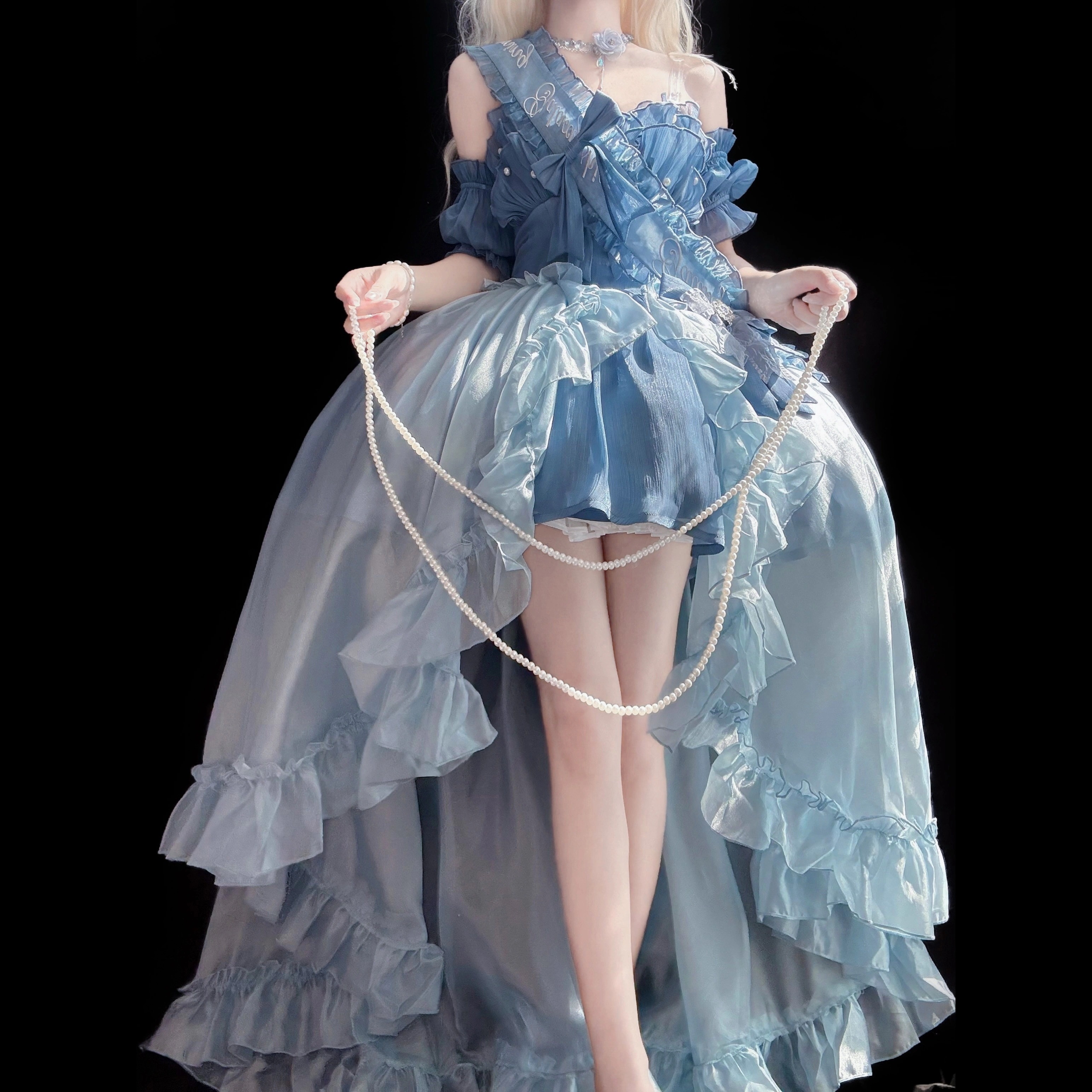 正規品デザイン海洋心lolitaワンピース洋服ロリータ尾引き花嫁ドレス