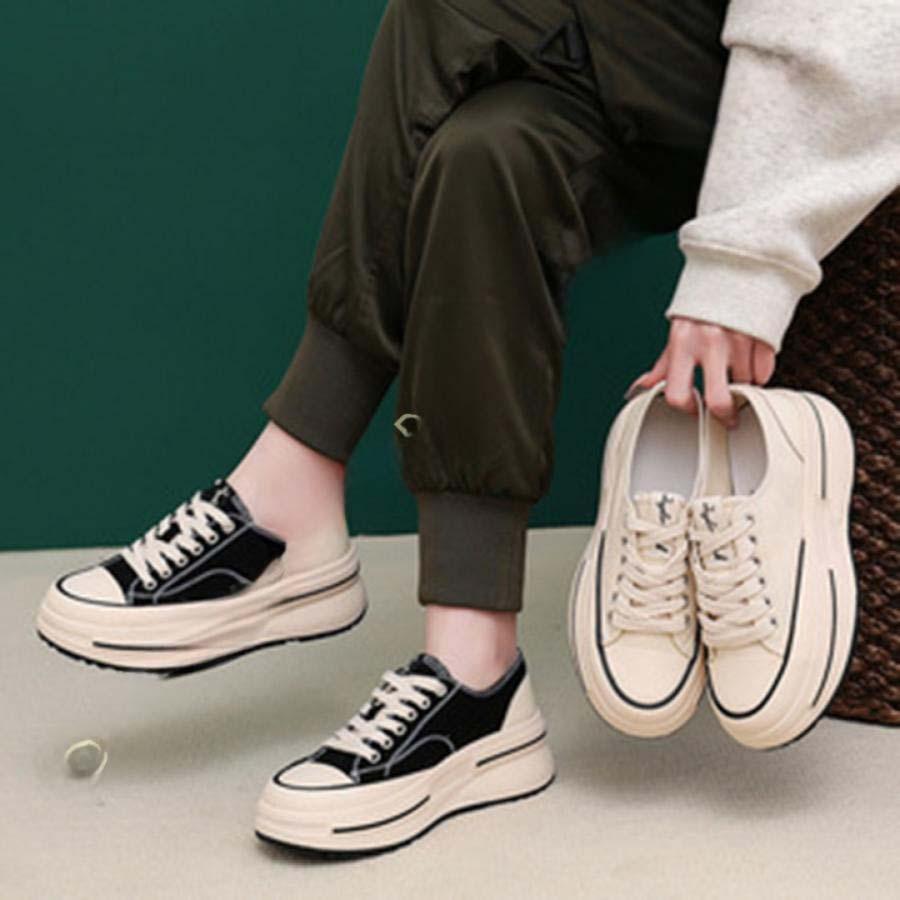 2025新品 数量限定 厚底スニーカー スリッポン キャンバス 美脚 身長アップ ヒールスニーカー レディース 大きいサイズ レースアップ 履きやすい クッション性 おしゃれ かわいい 短納期