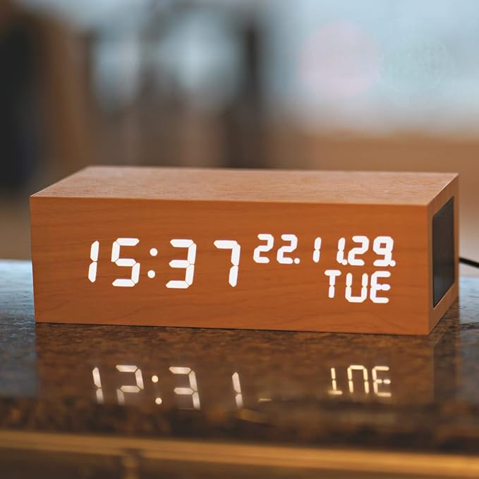 wood show 目覚まし時計 おしゃれ bluetooth スピーカー時計 見やすい デジタル時計 LED 置き時計 引っ越しお祝い プレゼント 卓上時計 受付用 リビング 寝室 シンプル US