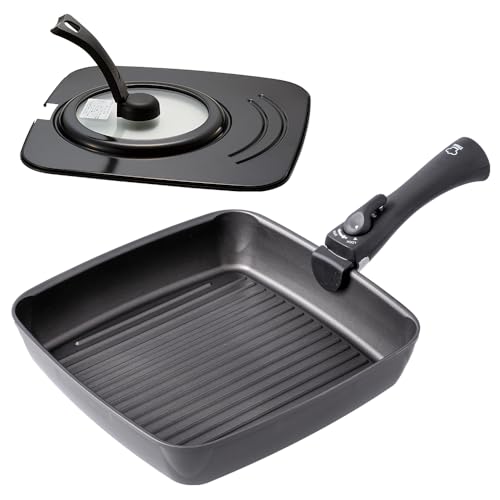 アイメディア(Aimedia) 魚焼きパン フライパンセット 3点 (スクエアパン/蓋/脱着ハンドル) グリルパン 魚焼きグリル ホットプレート