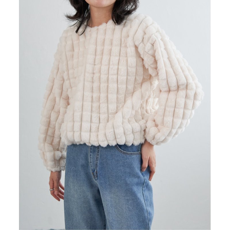フェイクファーポップコーンプルオーバー
