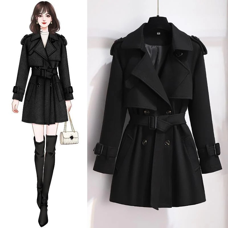 スリムウエストショートコート レディース 冬ーコート トレンチコートファッショントレンチコートスリム長袖 オフィスチェスターコート