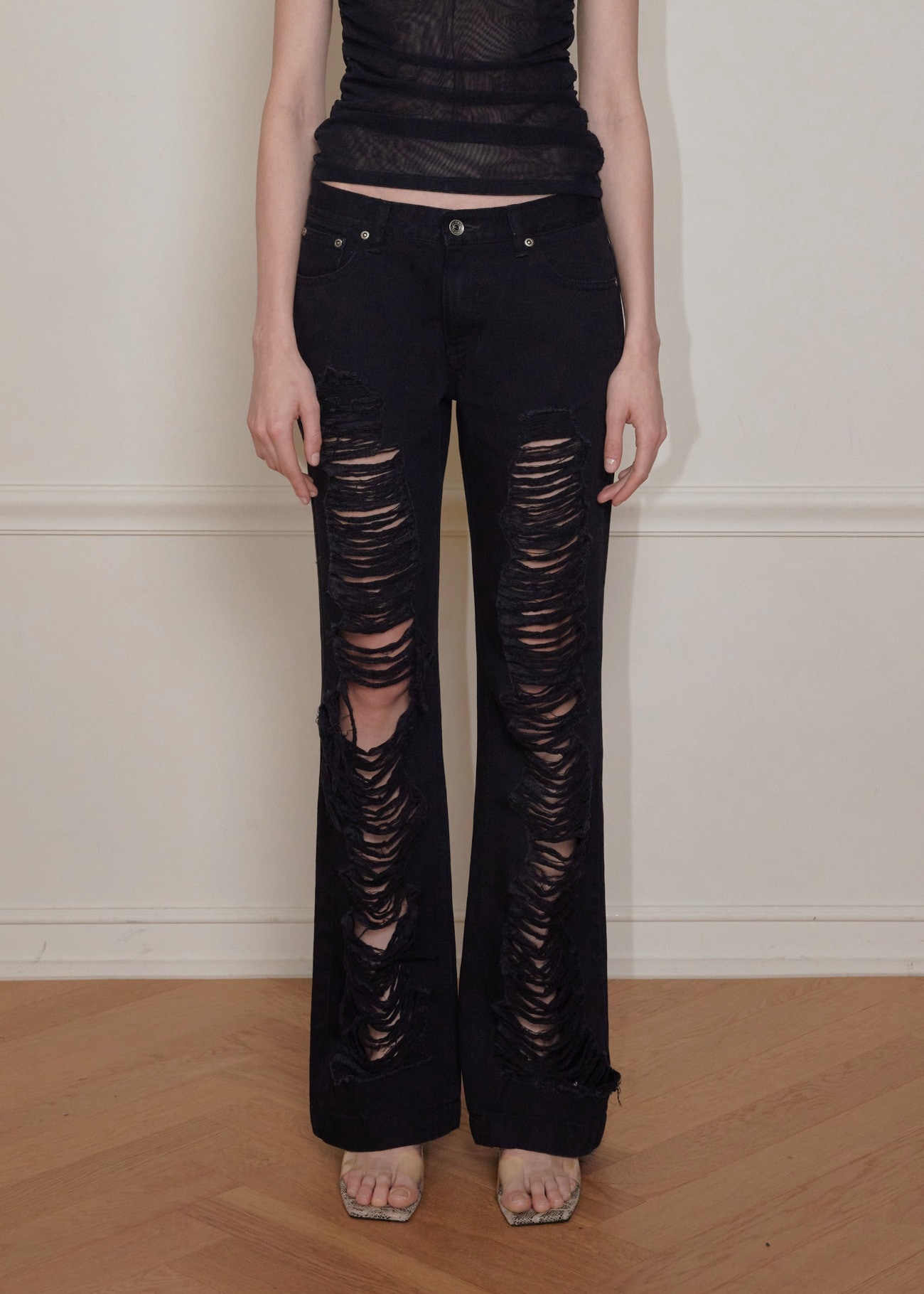 【bohemseo】 OPEN DESTROYED SEMI-BOOTCUT, BLACK 正規品