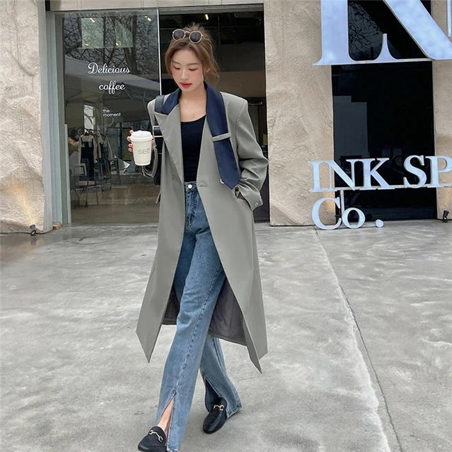 グレー　チェスターコート レディース 冬 ロング トレンチコートアウター トレンチコート バイカラー ロングコート コスプレ 秋 冬 長袖 ロング丈 厚手 大きいサイズ おしゃれ きれいめ 無地 通勤