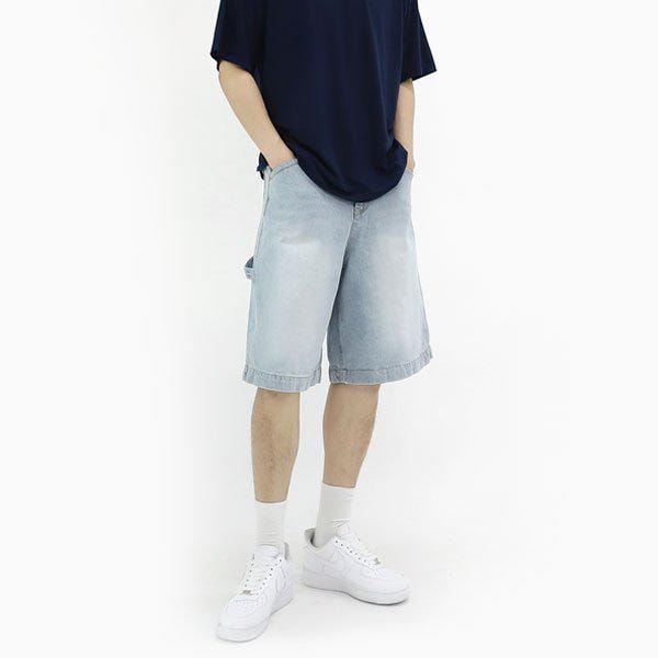 ブルーショートパンツ STJ073 1COLOR メンズ 5分丈ショートパンツ ライトブルー デニムパンツ メンズファッション