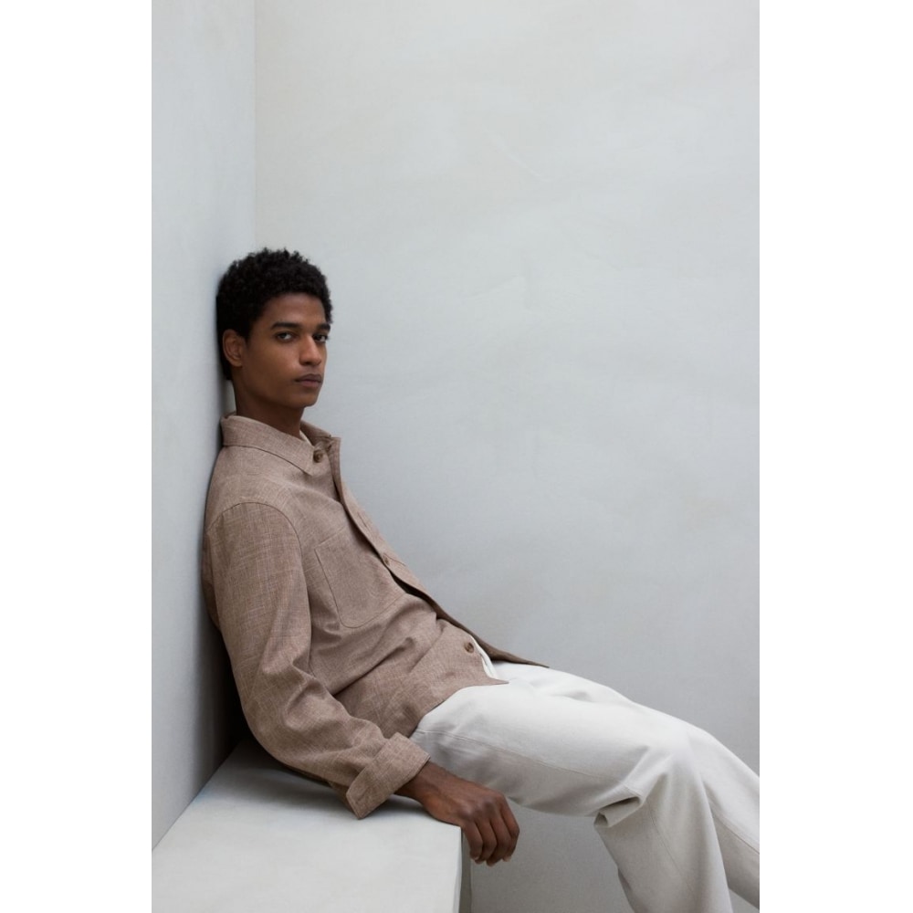 H&M オーバーシャツレギュラーフィットダークベージュ