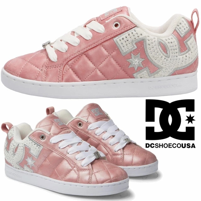 ディーシーシューズ コートグラフィック SE スニーカー レディース ピンク ラインストーン キルティング ローカット カジュアルシューズ 紐靴 DC SHOES DW241012