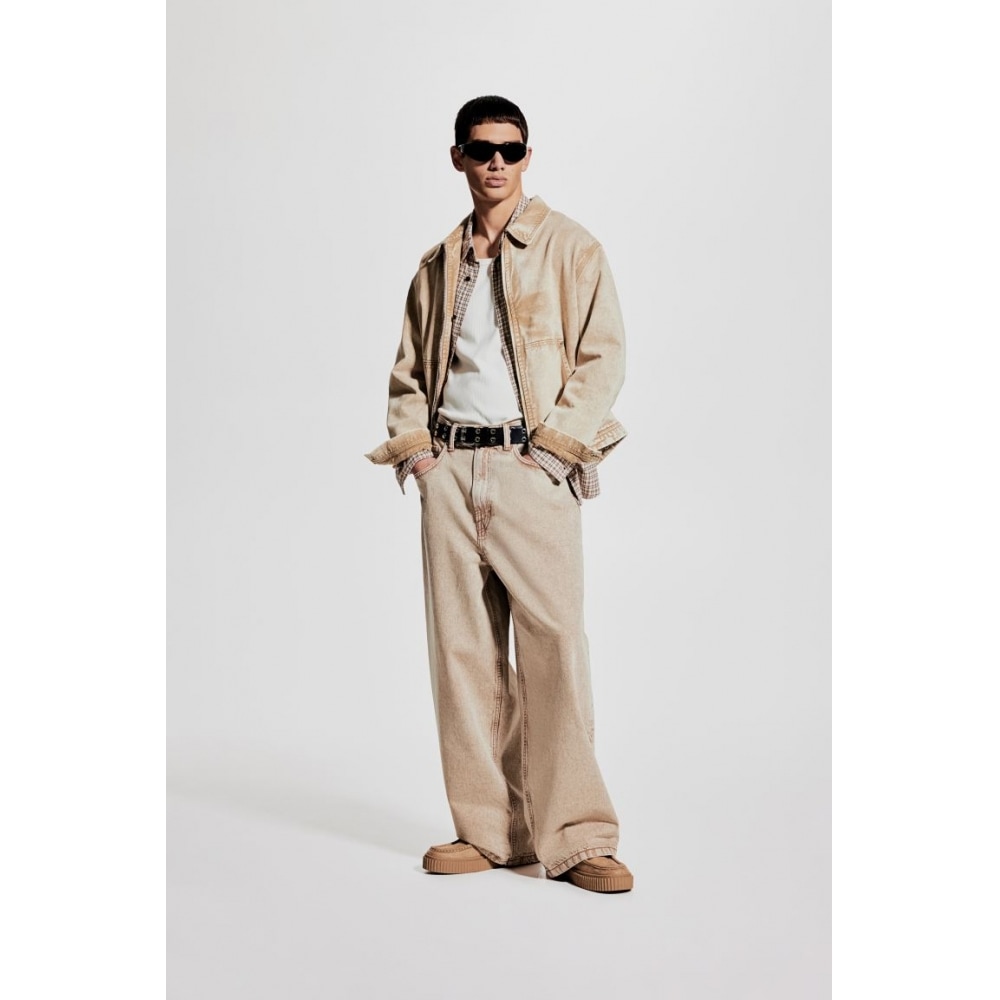 H&M スーパーバギージーンズデニムベージュ